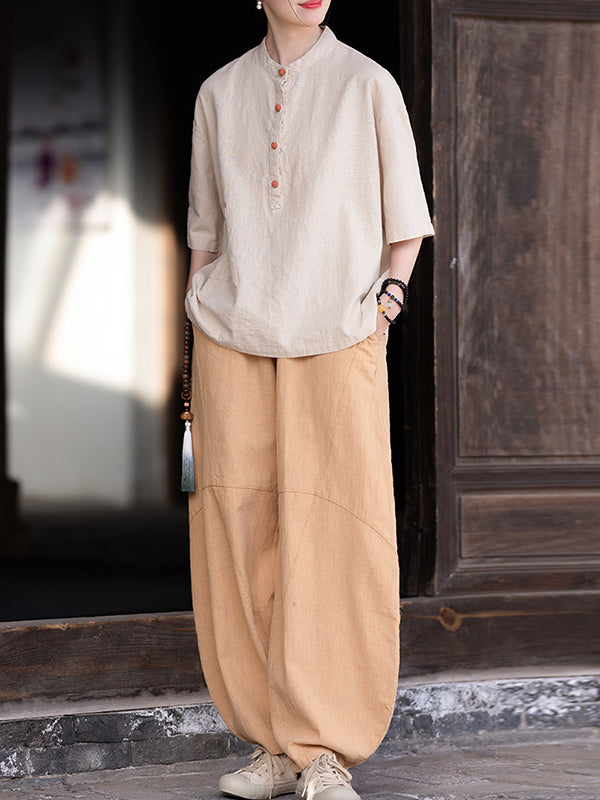 Split-Joint Half Sleeves Loose Round-neck T-Shirts Tops