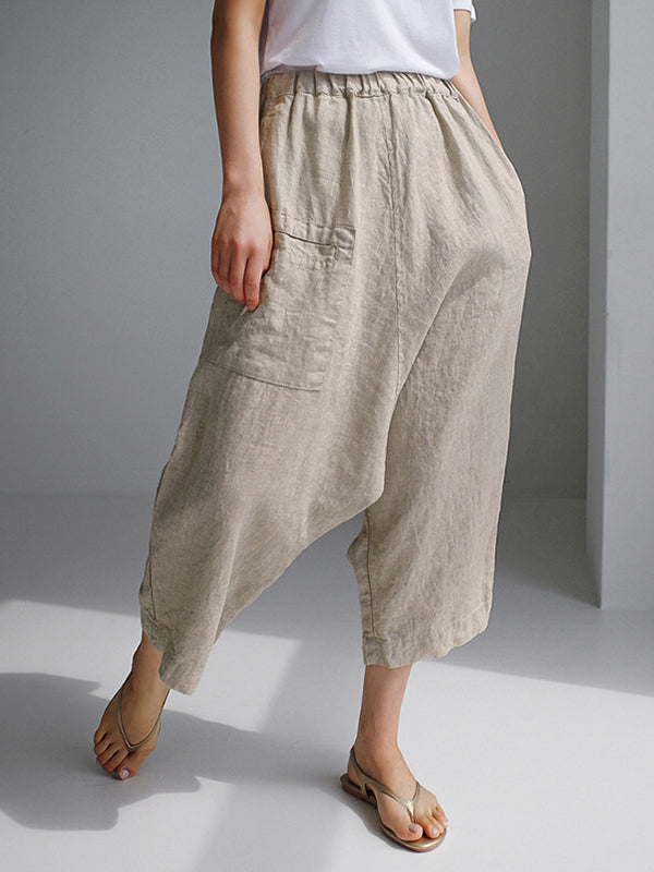 Elasticity Solid Color Loose Ninth Pants Casual Pants Bottoms