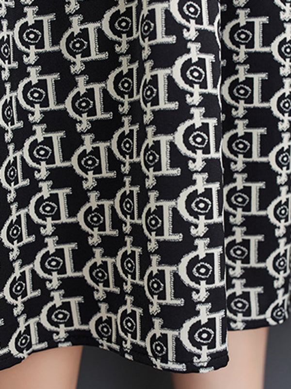 Knot Printed Split-Joint Loose Lapel Midi Dresses