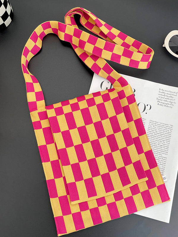 Checkerboard Straps Woven Handbag Crossbody Bags