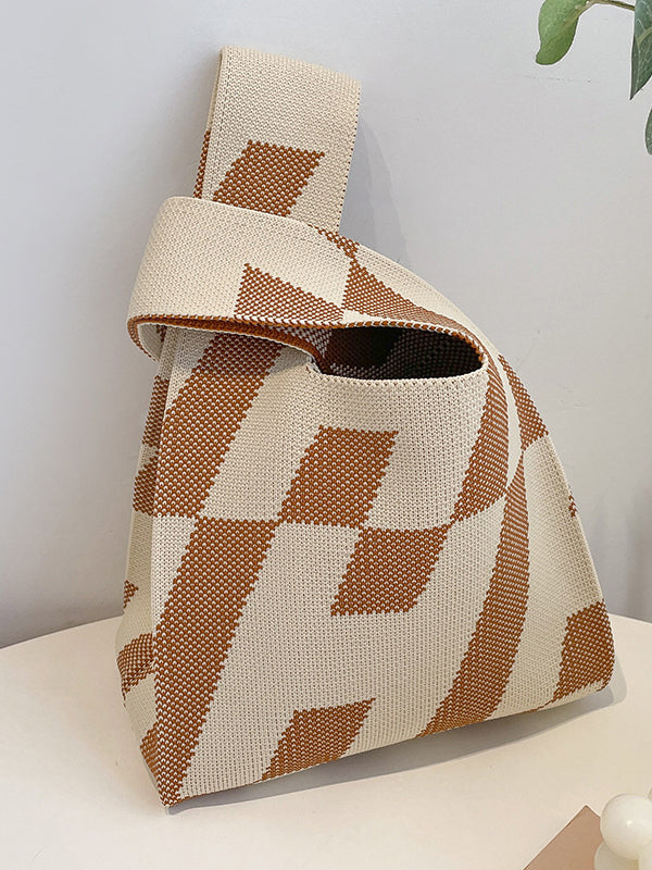 Contrast Color Letter Print Woven Handbag Bags