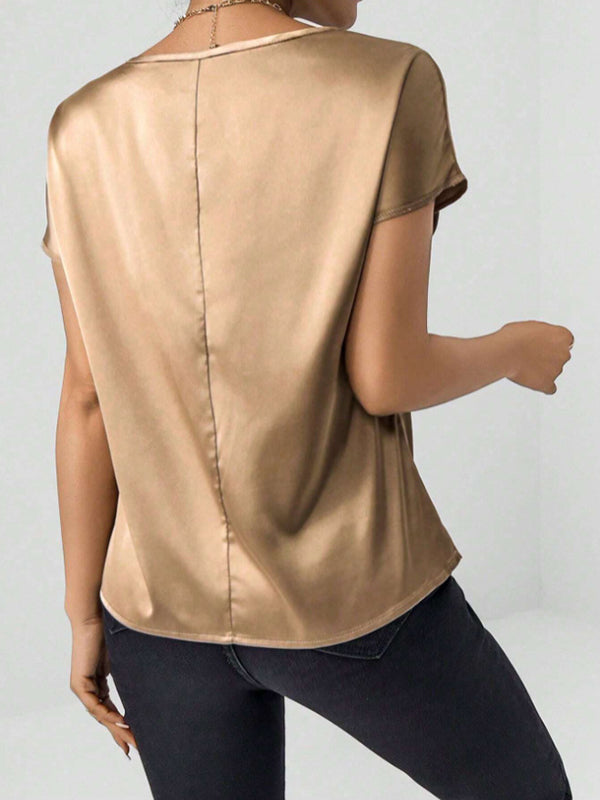 Solid Color Batwing Sleeves Loose Round-Neck T-Shirts Tops