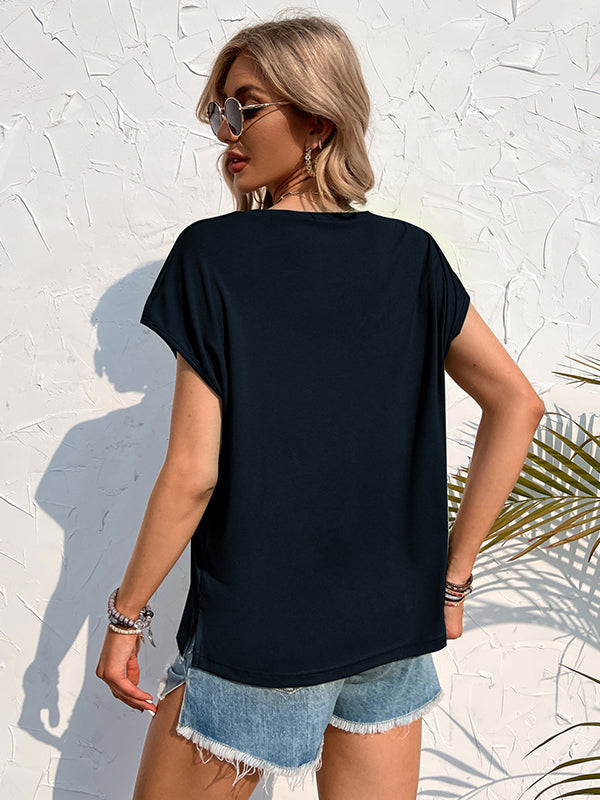 Simple Casual 5 Colors Round-Neck Short Sleeves T-Shirt Top