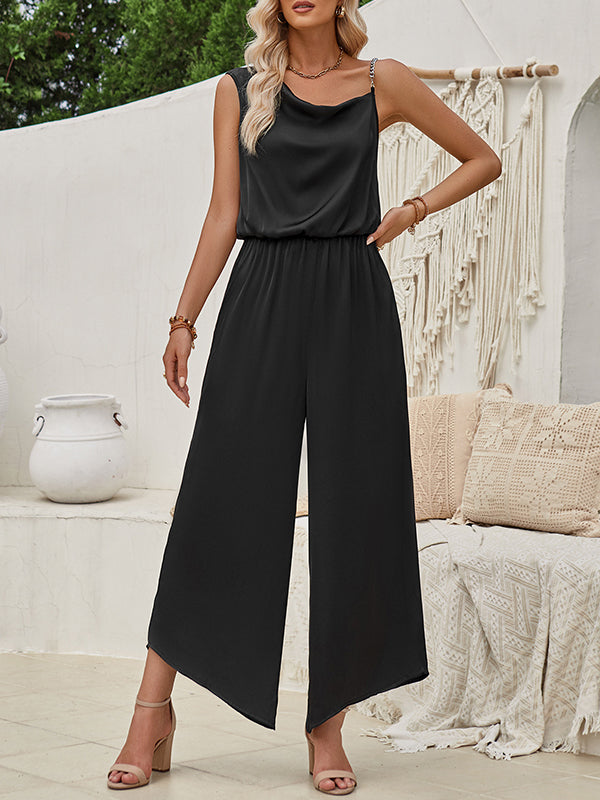 Asymmetric Chains Elasticity Loose Sleeveless Asymmetric Collar Jumpsuits