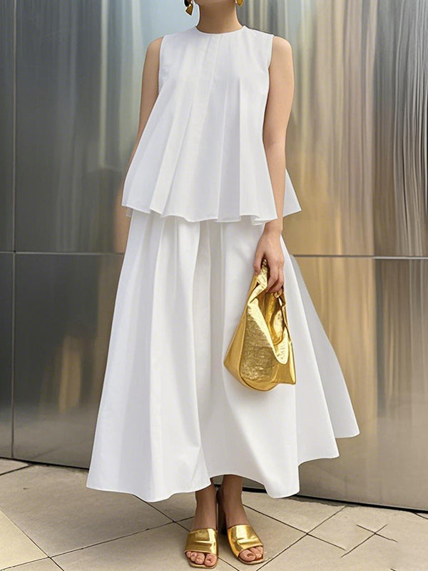 A-Line Loose Pleated Pockets Solid Color Skirts Bottoms