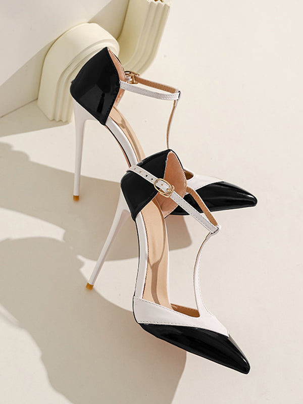 Contrast Color Pointed-Toe Split-Joint Sandals Pumps
