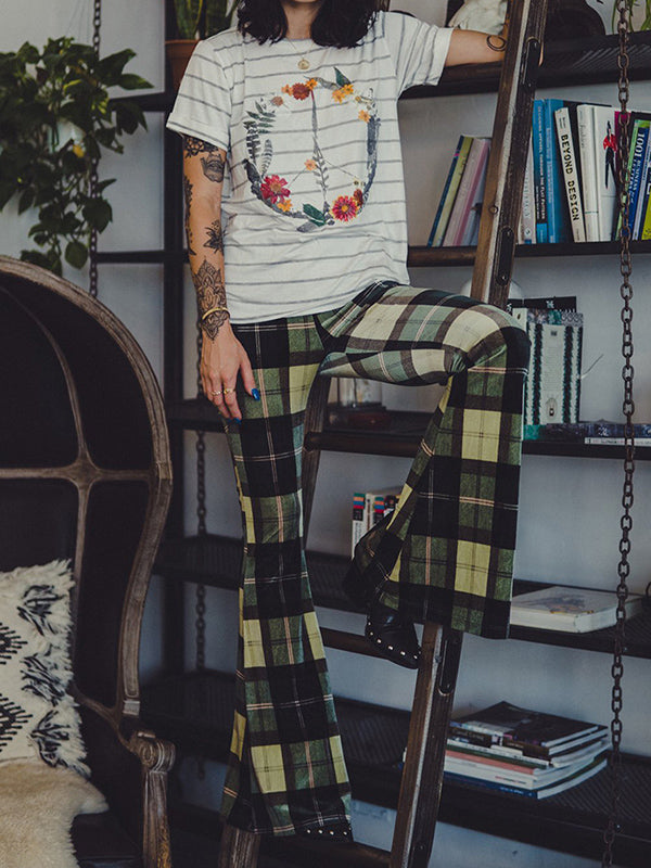 Plaid Flared Pants Trousers Pants