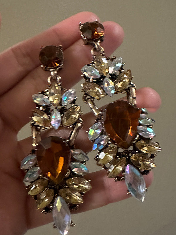 Geometric Hollow Rhine Stones Drop Earrings