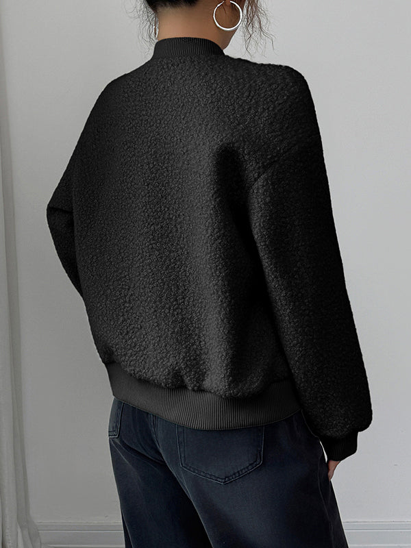 Buttoned Elasticity Pockets Solid Color Long Sleeves Collarless Jackets&Coats