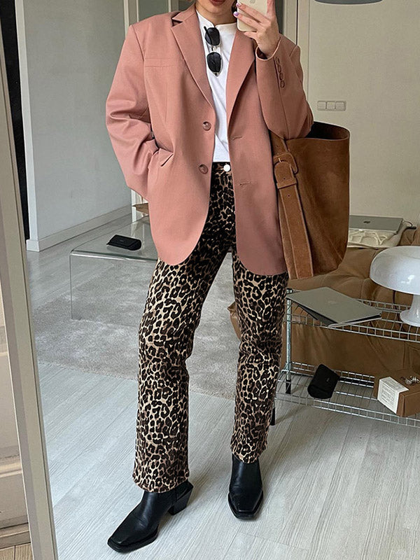 Leopard Pockets High Waisted Trousers Pants