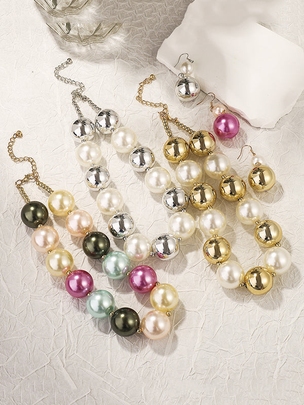 Beaded Contrast Color Geometric Three Pieces Set Necklaces Accessories Earrings Accessories Dainty Necklace