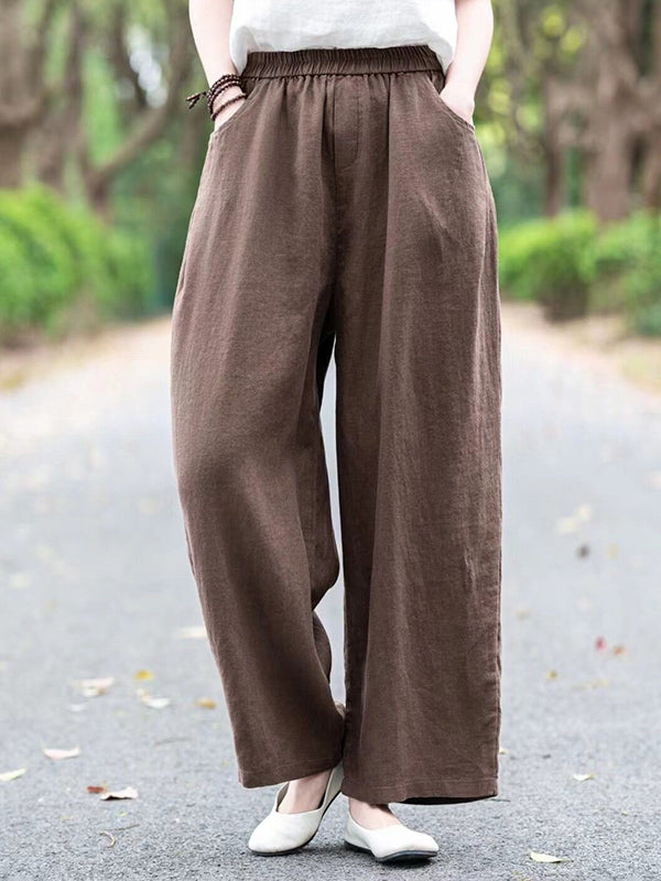 Elasticity Solid Color Loose Wide Leg Trousers Casual Pants Bottoms