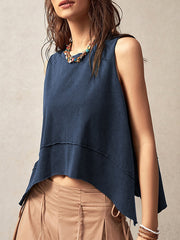 Comfort Solid Color Split-Joint Hipster Loose Round-Neck Tank Top