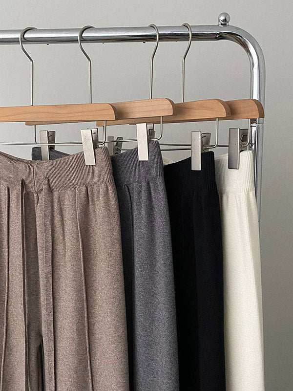 Fringed Pleated Solid Color Split-Joint Tied Waist High Waisted Loose Trousers Pants