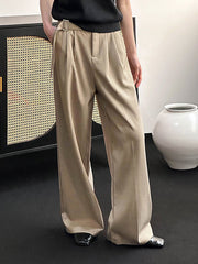 Belt Buckle Solid Color High Waisted Loose Trousers Suit Pants