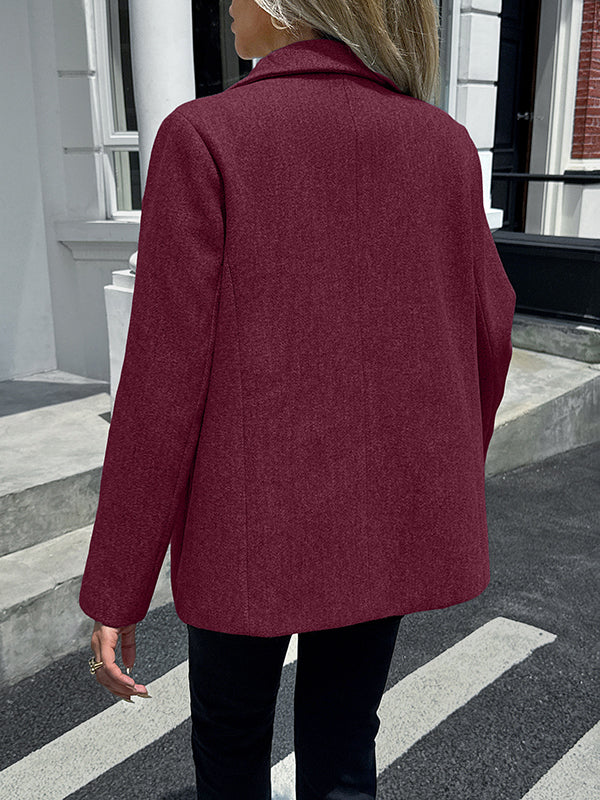 Buttoned Pockets Solid Color Long Sleeves Notched Collar Suit Outerwear