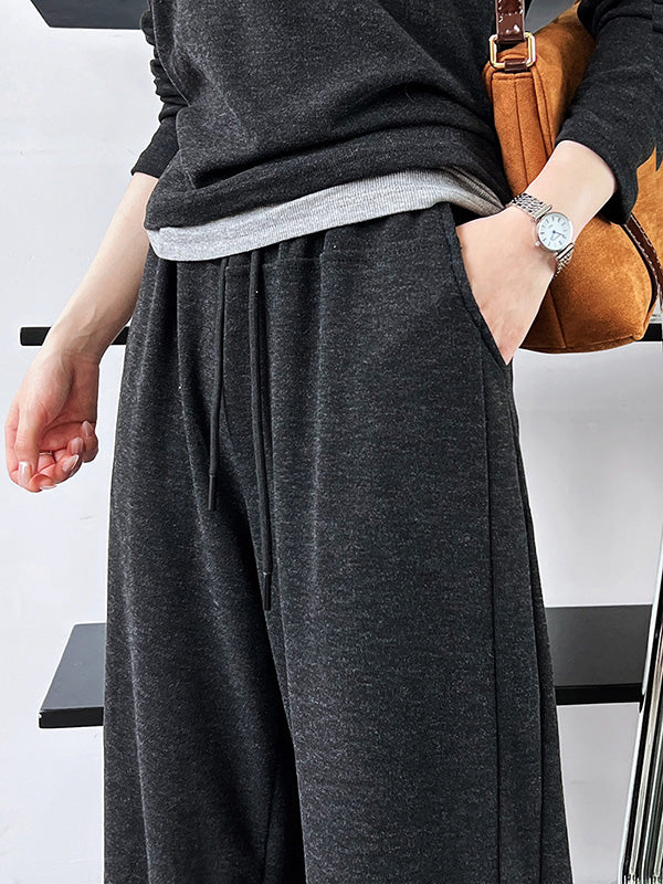 Buttoned Long Sleeves Hooded  T-Shirts Top + Vest Top + Wide Leg Drawstring Elasticity Pants Bottom Three Pieces Set