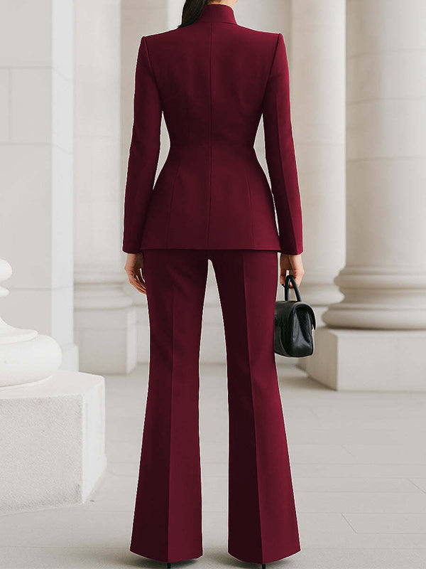 High Waisted Wide Leg Solid Color Pants Suits Bottoms