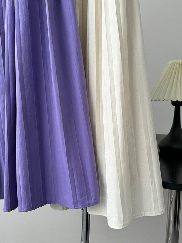 Elasticity Pleated Solid Color A-Line High Waisted Skirts