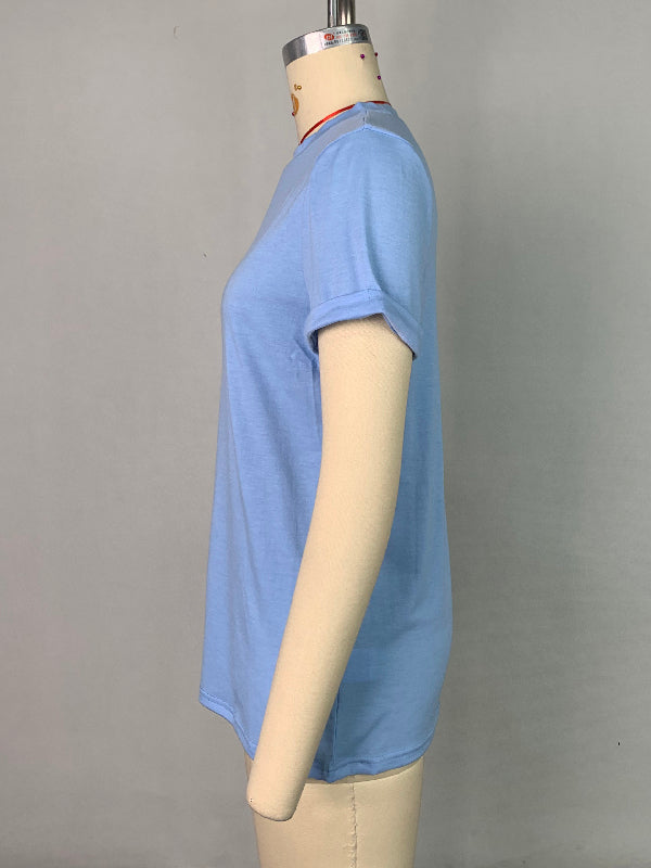 Solid Color Short Sleeves Round-neck T-Shirts Tops