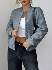 Buttoned Elasticity Pockets Solid Color Long Sleeves Collarless Jackets&Coats