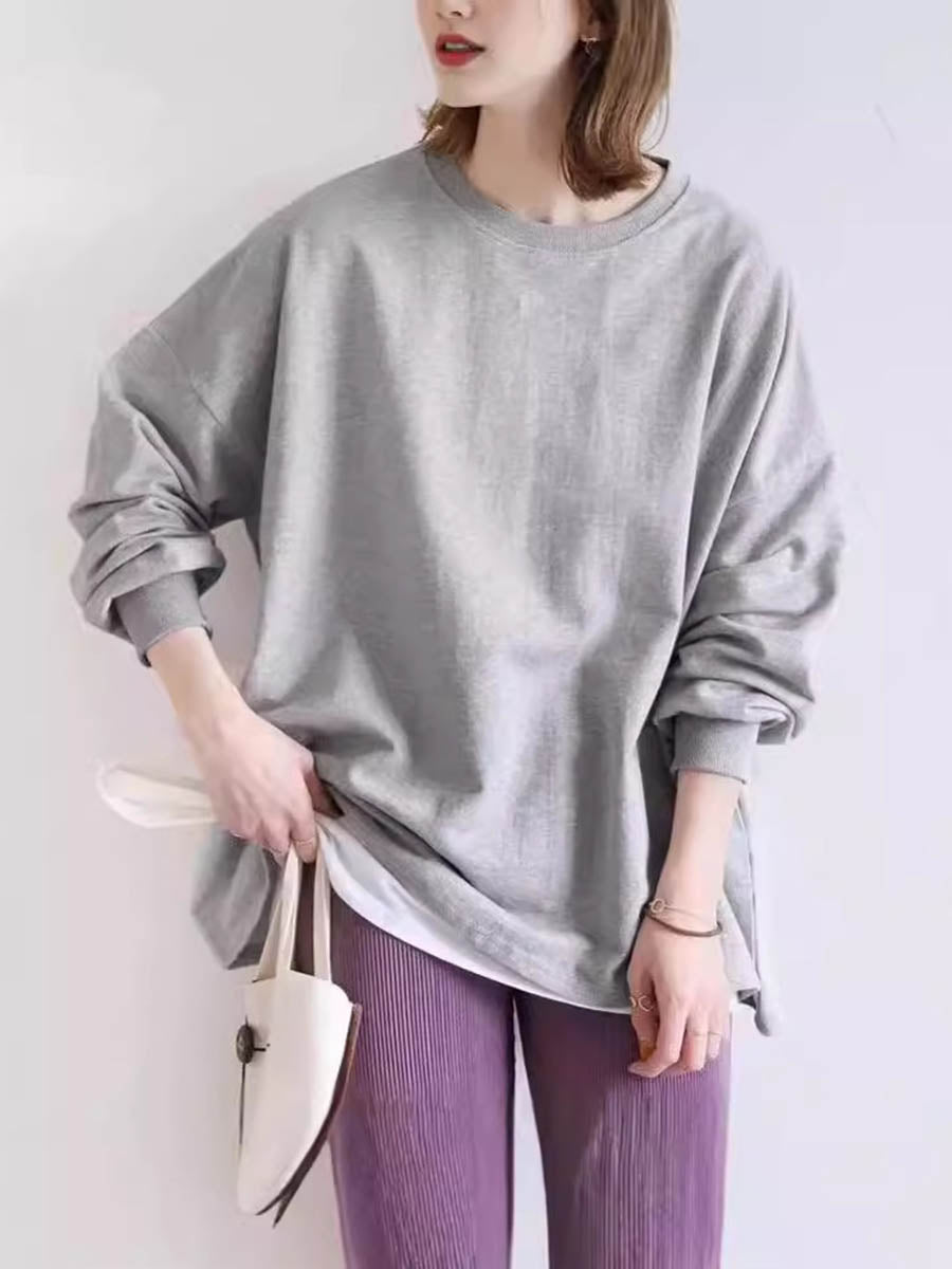 Solid Color Long Sleeves Loose Sweatshirt Tops