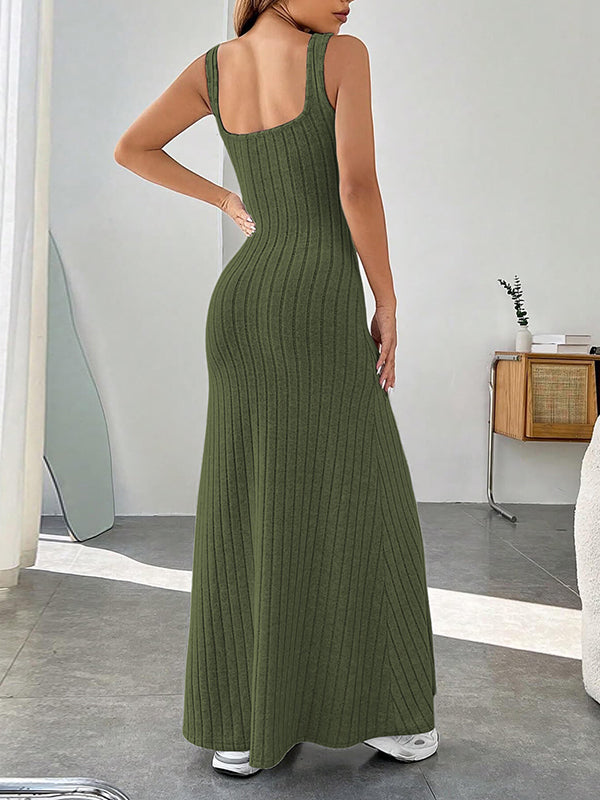 Solid Color A-Line Loose Spaghetti-Neck Maxi Dresses