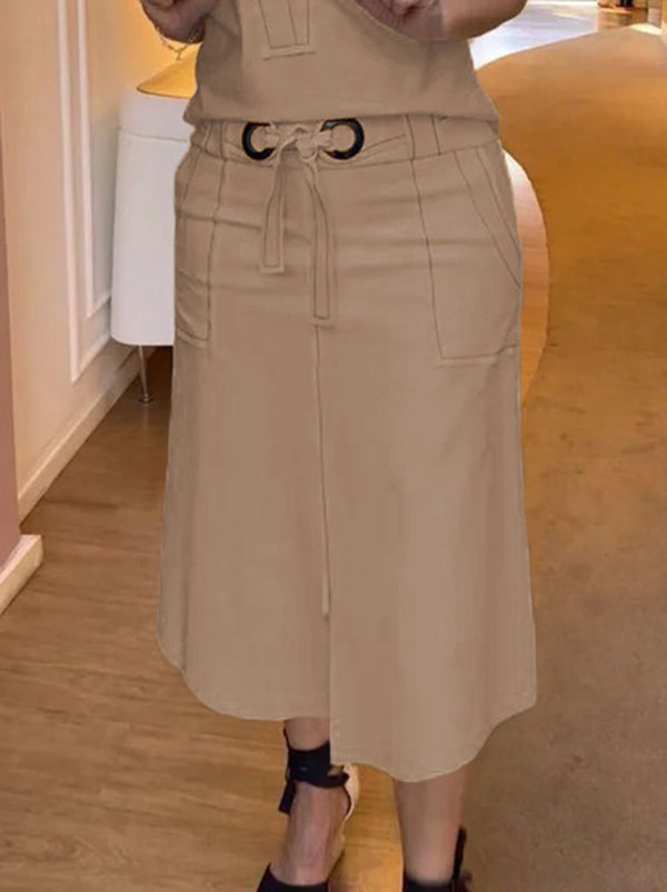 Split-front Split-Joint Tied Waist High Waisted Loose Skirts