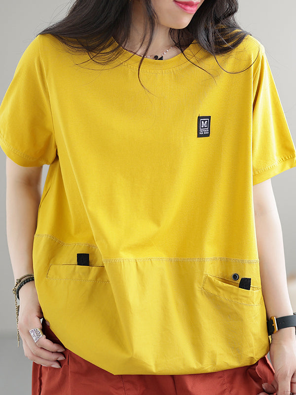 Split-Joint Loose Short Sleeves Round-Neck T-Shirts Tops