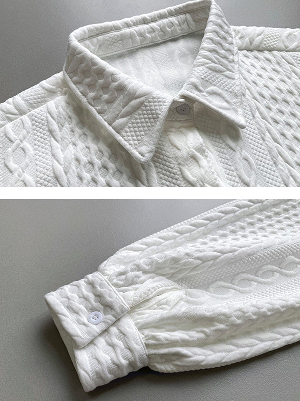 Simple Loose Long Sleeves Buttoned Solid Color Textured Lapel Collar Blouses&Shirts Tops
