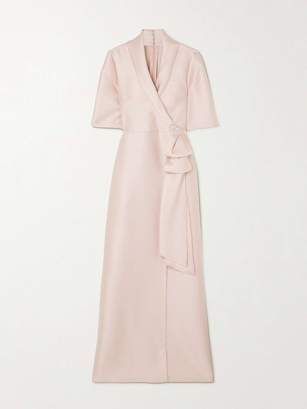 Loose Solid Color Split-Joint V-Neck Maxi Evening Dresses