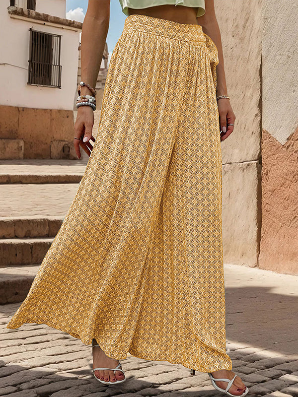 Printed Tied Waist Loose Wide Leg Pants