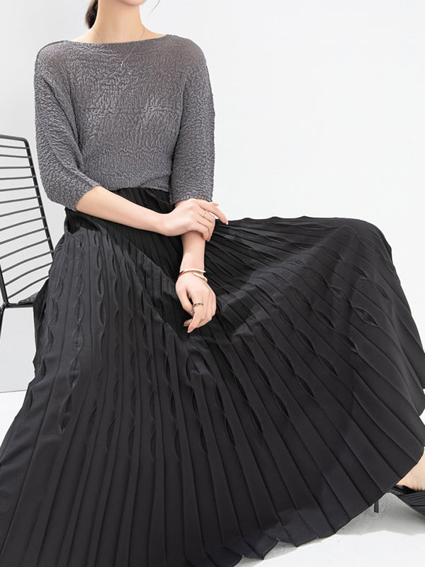 Elasticity Pleated Solid Color Loose Skirts