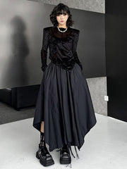 Asymmetric Drawstring Pleated Solid Color A-Line Elasticated Waist Skirts Bottoms