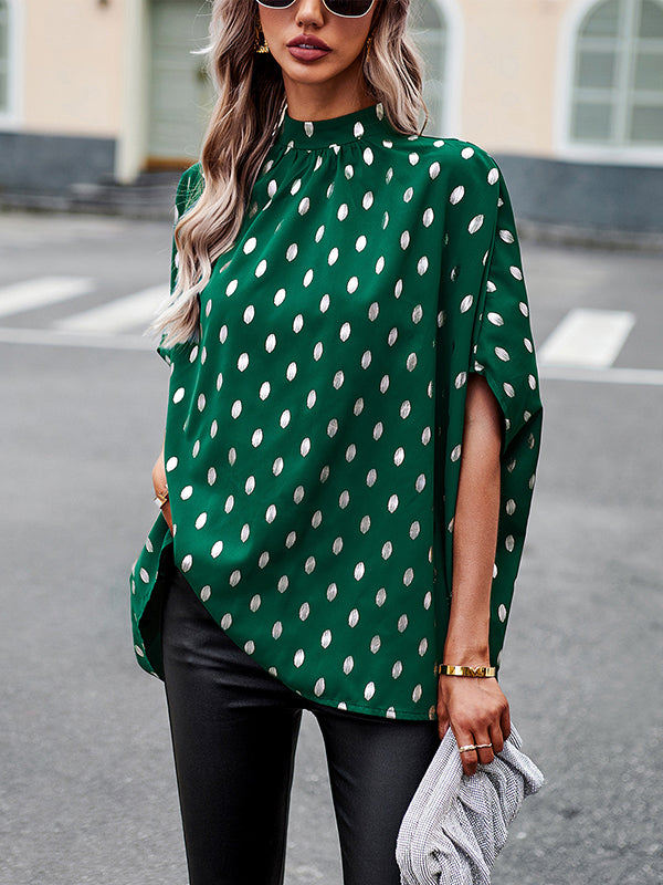Bandage Polka Dot Loose Round-Neck Blouses&Shirts Tops
