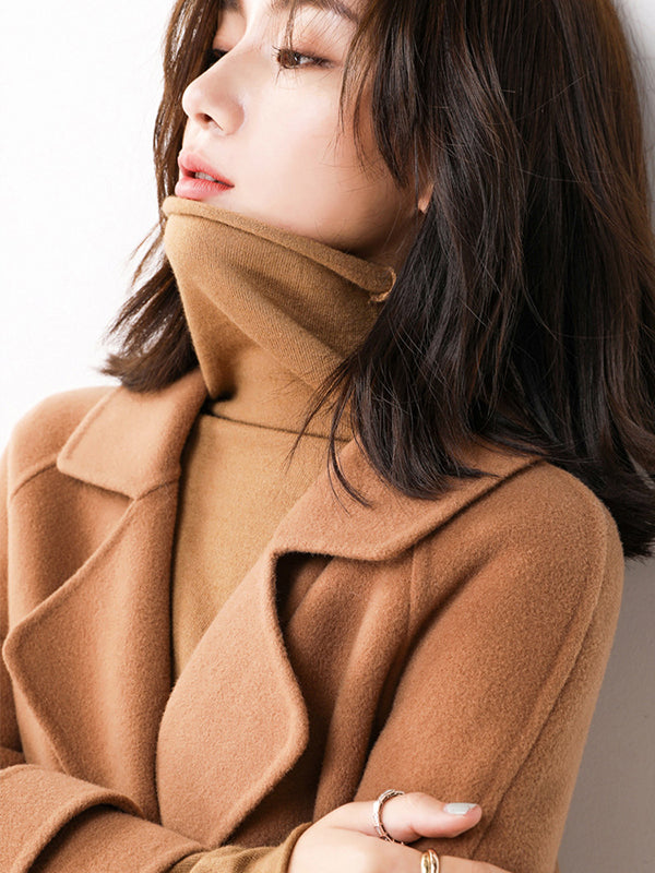 Casual Skinny Long Sleeves Solid Color Heaps Collar Sweater Tops Pullovers