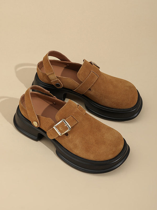 Belt Buckle Round-Toe Shallow Cut Split-Joint Platform Shoes Mary Janes