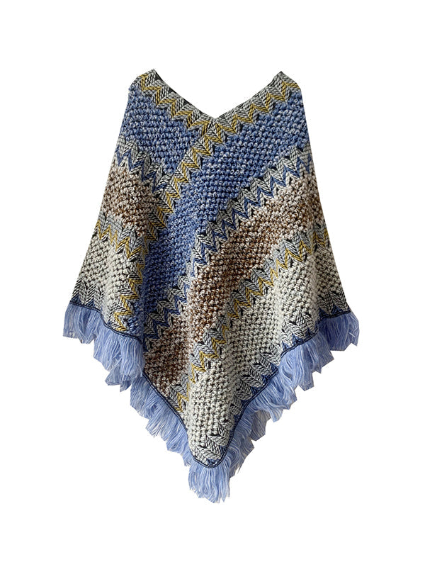 Asymmetric Keep Warm Tasseled Scarf Cape