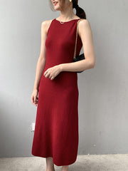 Solid Color A-Line High Waisted Spaghetti-Neck Midi Dresses