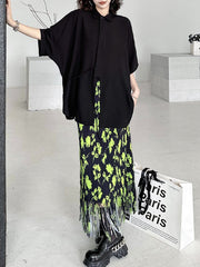 Pleated Printed Split-Joint Tasseled High Waisted H-Line Skirts