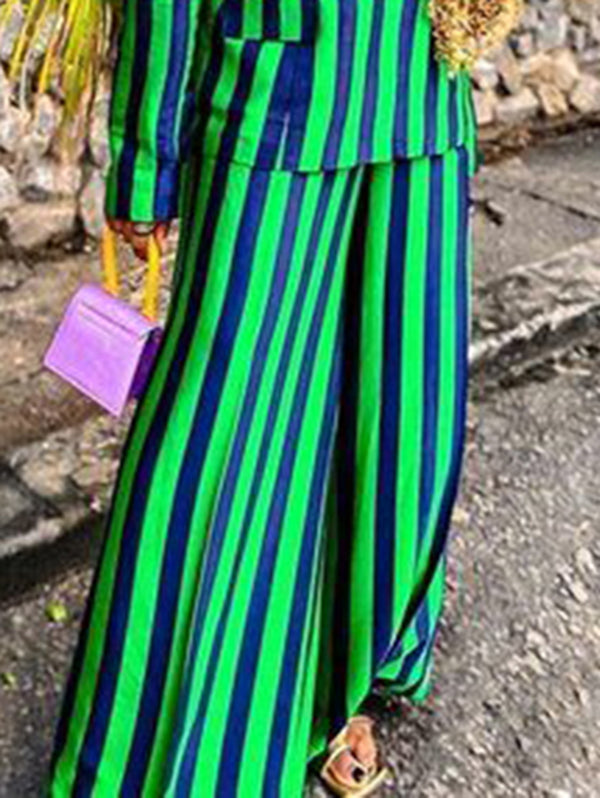 High-Waisted Striped Loose Wide Leg Suit Pants