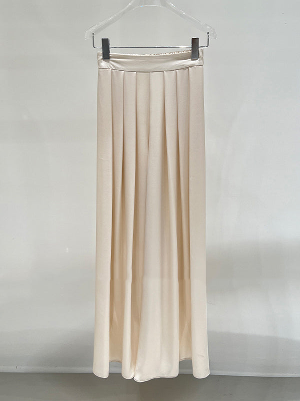 Elasticity Pleated Solid Color High Waisted Wide Leg Trousers Pants