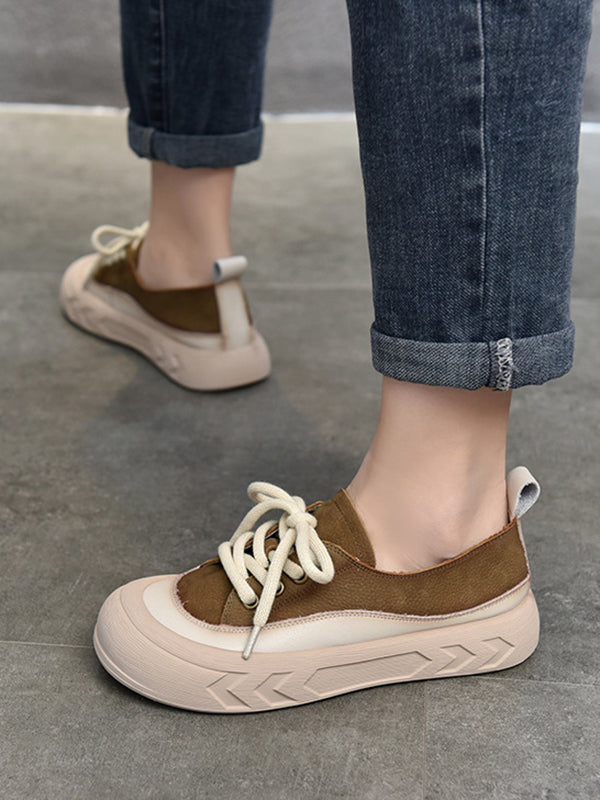 Contrast Color Lace-Up Platform Shoes Casual Shoes