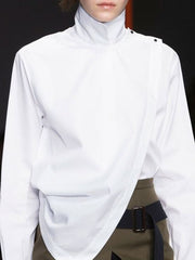 Asymmetric Split-Joint Long Sleeves Loose High Neck Blouses
