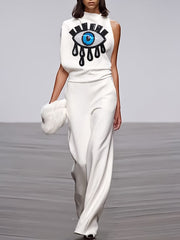 Applique Asymmetric Embroidered Figure Mock Neck Blouses&shirts Tops