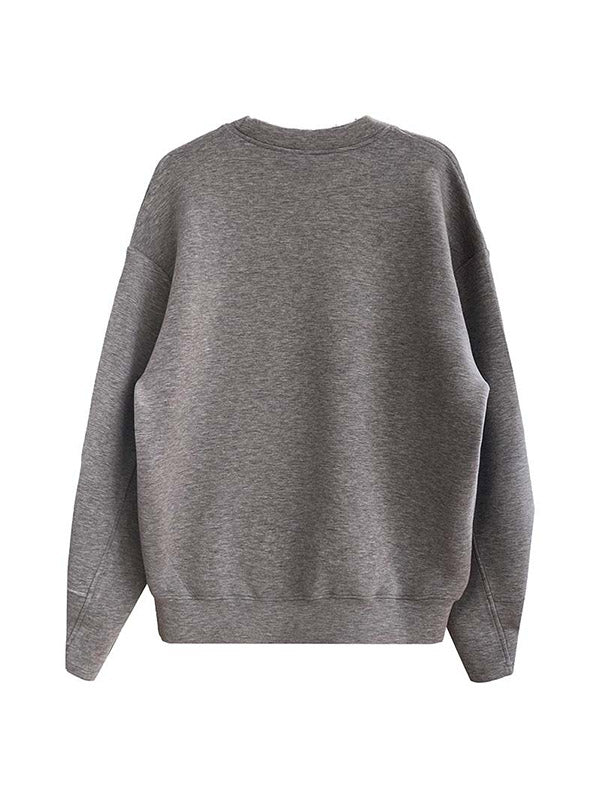 Solid Color Long Sleeves Loose Round-Neck Sweatshirt Tops