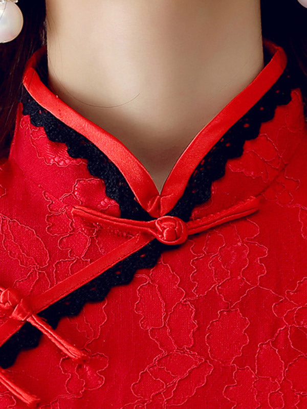 Graceful Slim Lacy Short Cheongsam