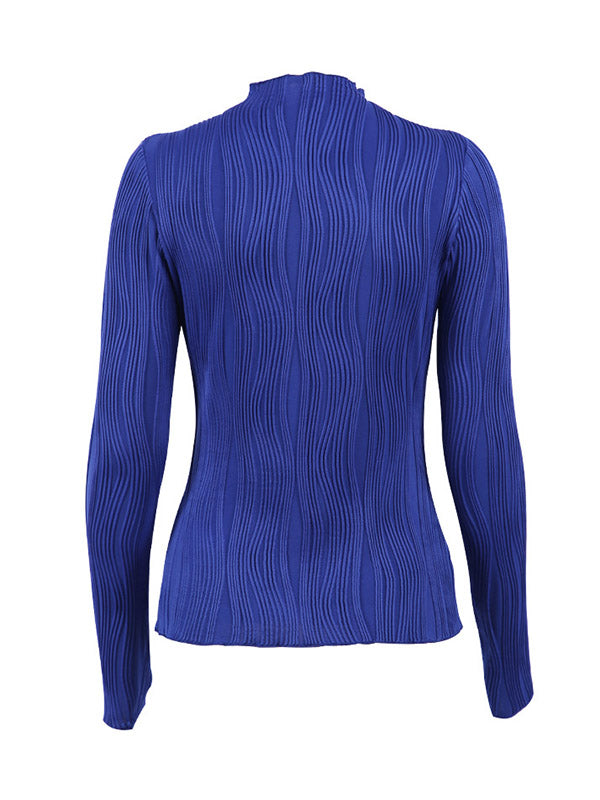 Solid Color Long Sleeves Skinny Mock Neck T-Shirts Tops