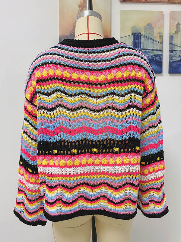 4 Colors Loose Contrast Color Round-Neck Sweater Top