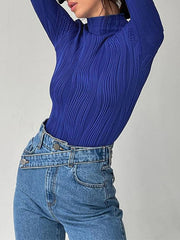 Solid Color Long Sleeves Skinny Mock Neck T-Shirts Tops